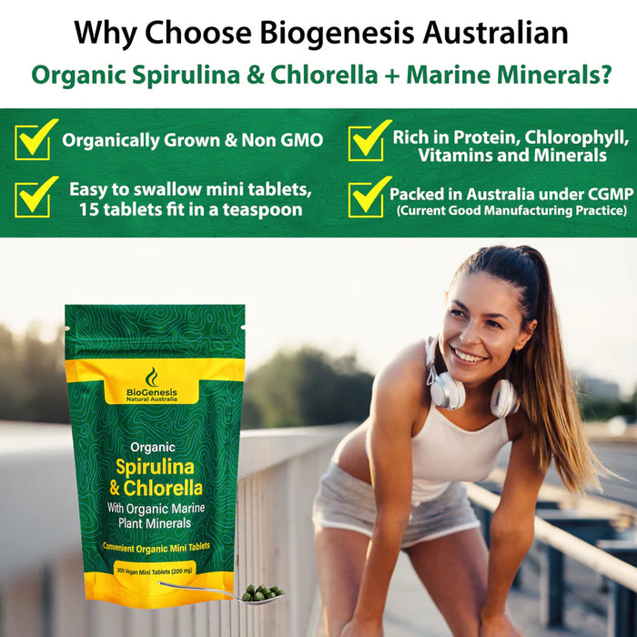 BioGenesis Australian Organic Spirulina + Chlorella 300 Mini Tablets