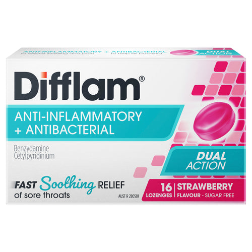 Difflam Sore Throat Lozenges Sugar Free Strawberry 16
