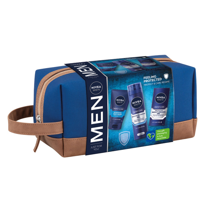 Nivea Men Gift Bag Feeling Protected Shaving Gel 200ml /Moisturiser 75ml/ Face Wash 150ml Gift Pack