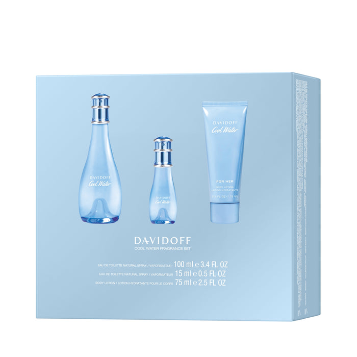 Davidoff Cool Water For Her EDT 100ml+ EDT 15ml & Lotion 75ml Gift Set