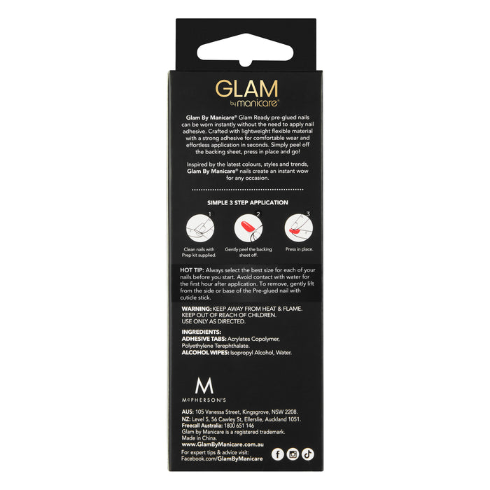 Glam By Manicare Pre-Glued Nails Apple Red 30Pack