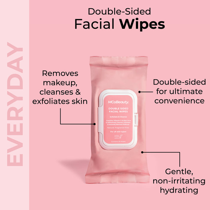MCo Beauty Double Sided Facial Wipes 25 Pack