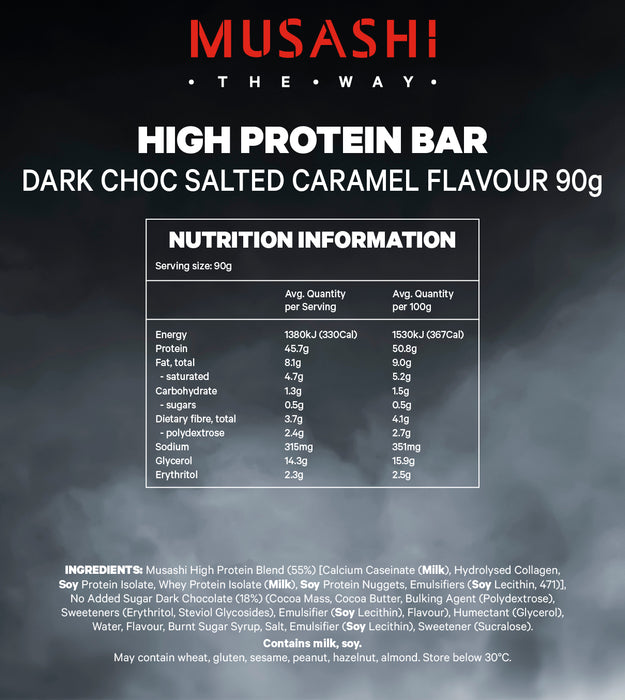 Musashi High Protein Bar Dark Choc Salted Caramel 90g