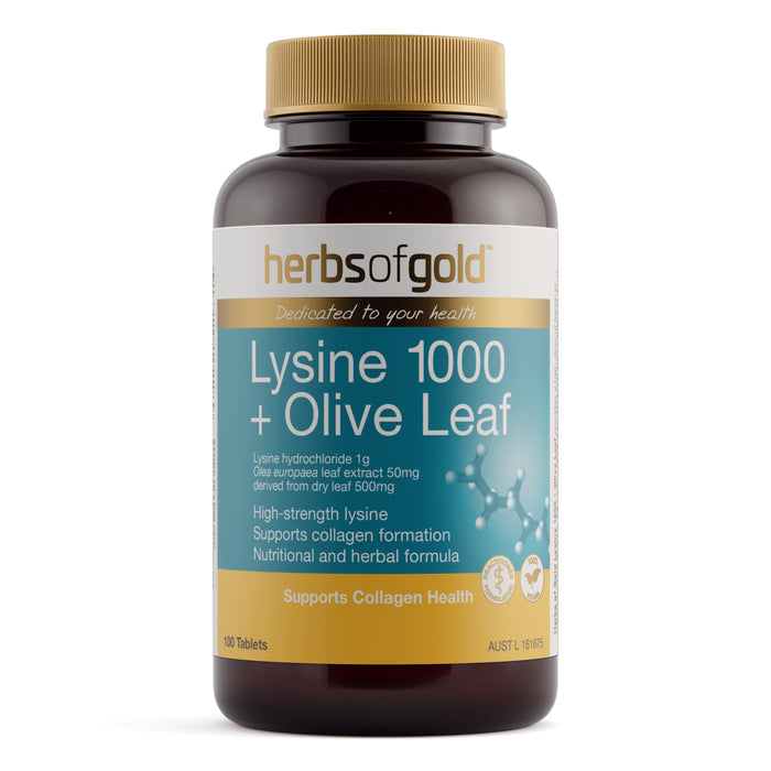 Herbs Of Gold Lysine 1000 + Olive Leaf 100 Tablets