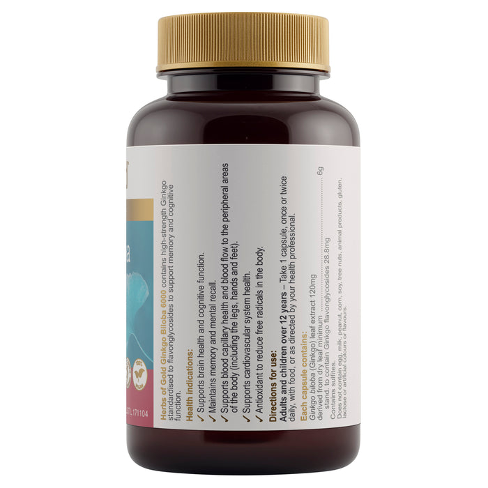 Herbs Of Gold Ginkgo Biloba 6000 60 Capsules.