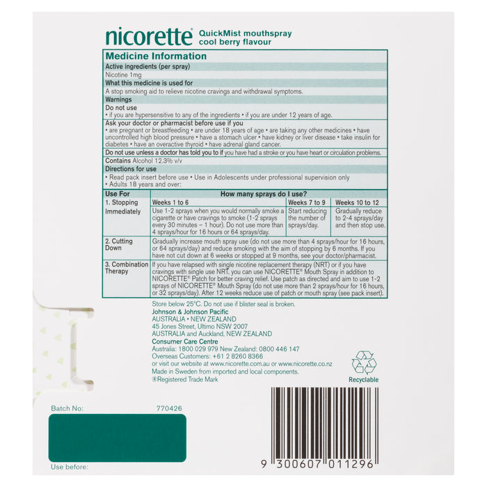 Nicorette Quick Mist Duo Spray Cool Berry 2x150