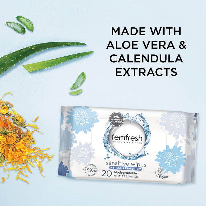Femfresh Sensitive Wipes 20 Pack.