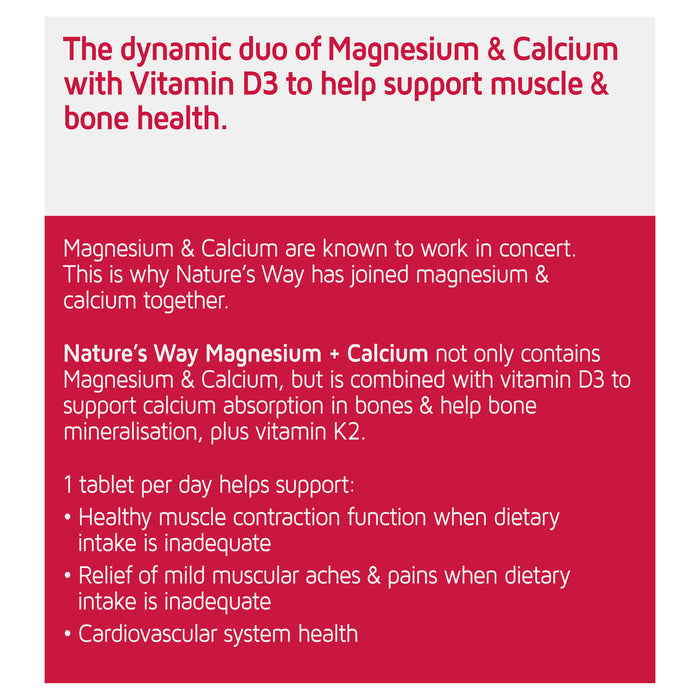 Nature's Way Magnesium + Calcium 150 Tablets.