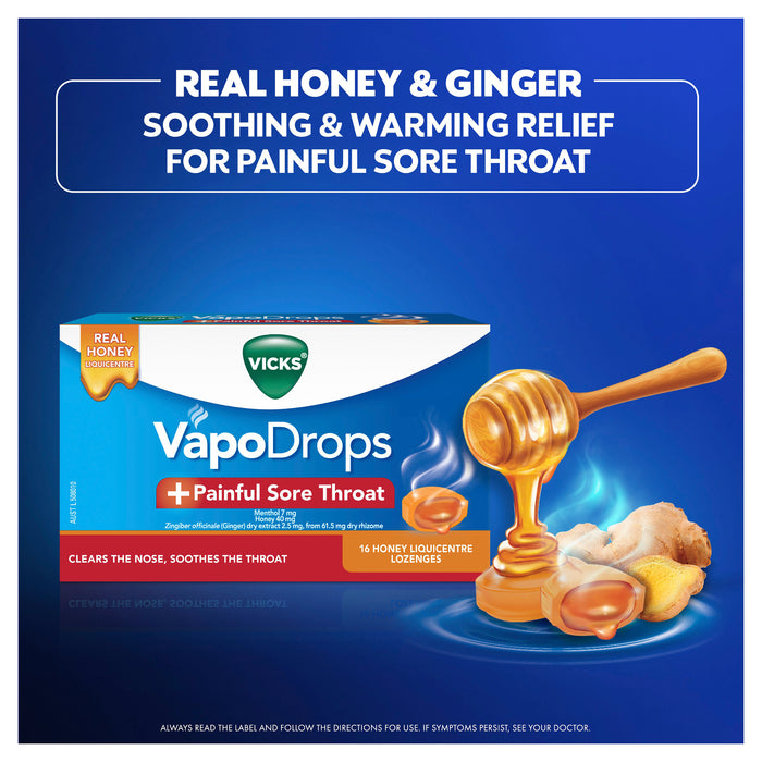 Vicks VapoDrops + Painful Sore Throat 32 Lozenges
