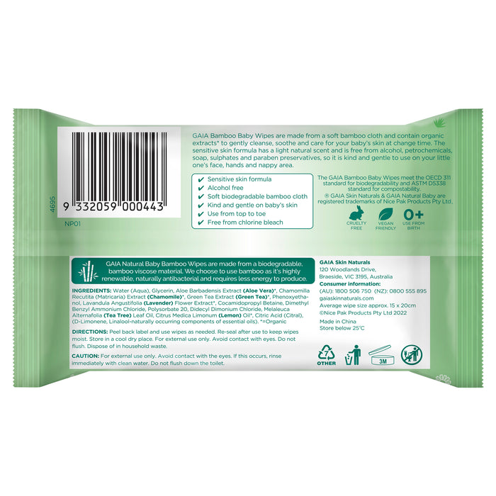 Gaia Natural Baby Baby Wipes 20 Pack