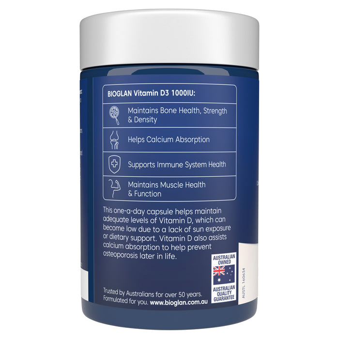 Bioglan Vitamin D3 1000IU 250 Capsules.