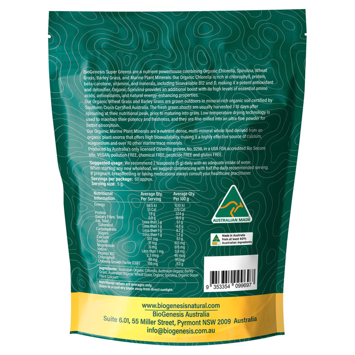 BioGenesis Australian Organic Super Greens Plus Powder 300g