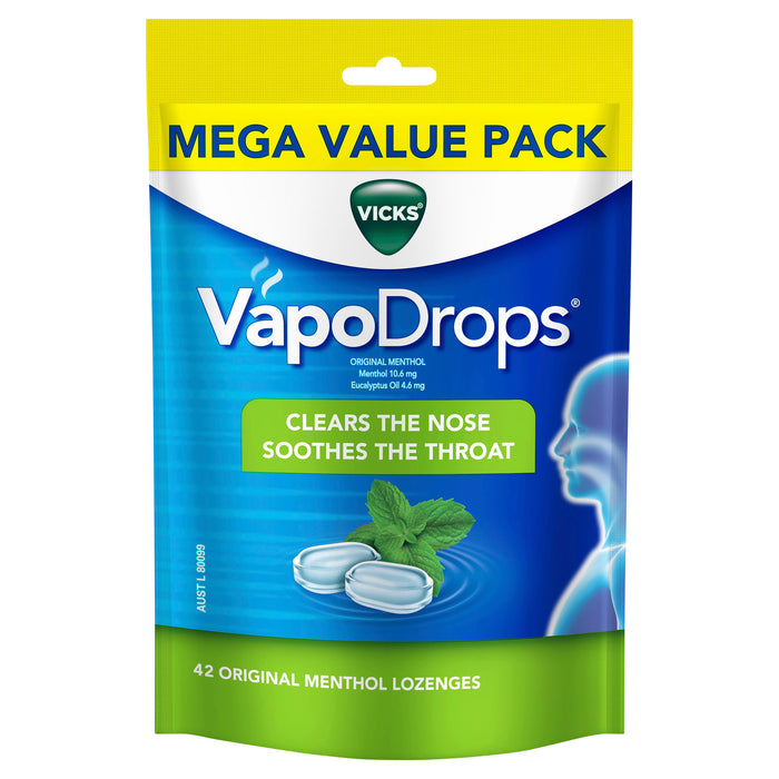 Vicks VapoDrops Original Menthol Mega Value Pack 42 Lozenges.