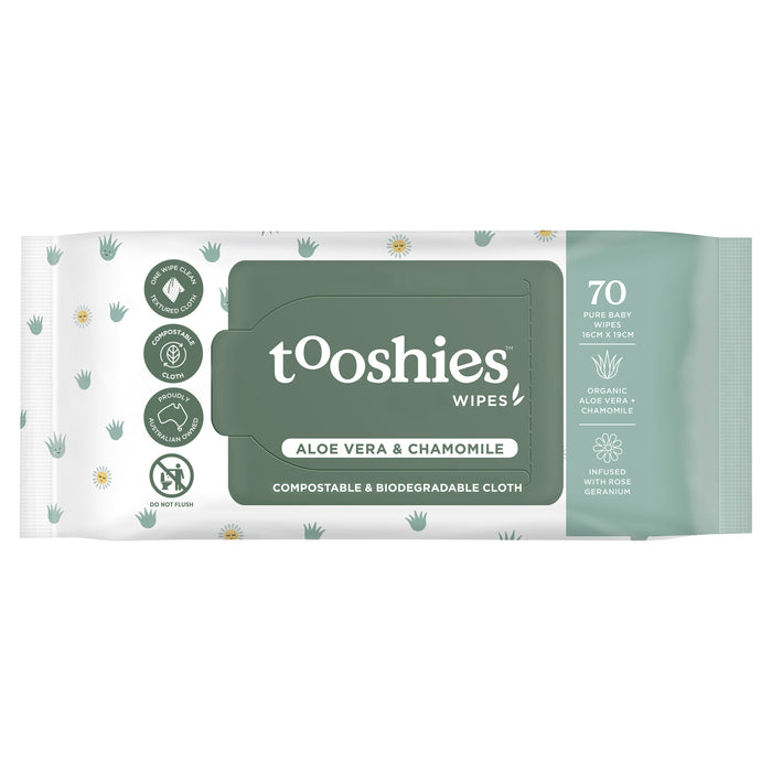 Tooshies Baby Wipes Aloe Vera & Chamomile 70 Pack.