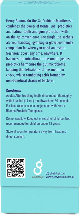 Henry Blooms Probiotic On The Go Mouthwash 11ml 20 Sachets