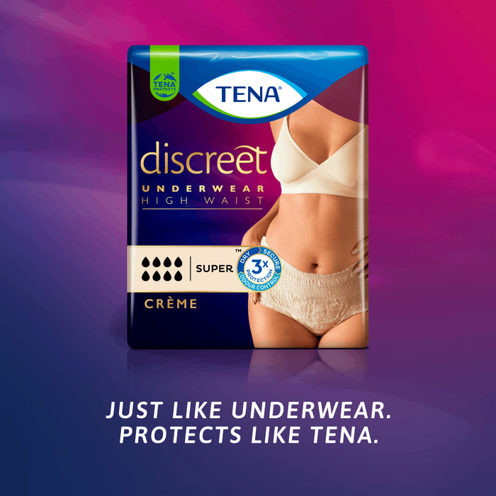 TENA Discreet Women's High Waist Underwear Creme Medium (M) 9 Pack.