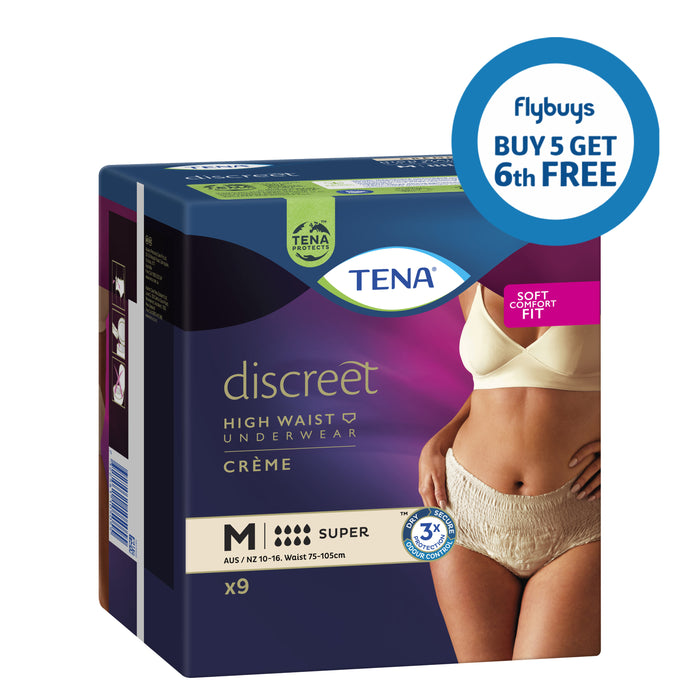 TENA Discreet Women's High Waist Underwear Creme Medium (M) 9 Pack.