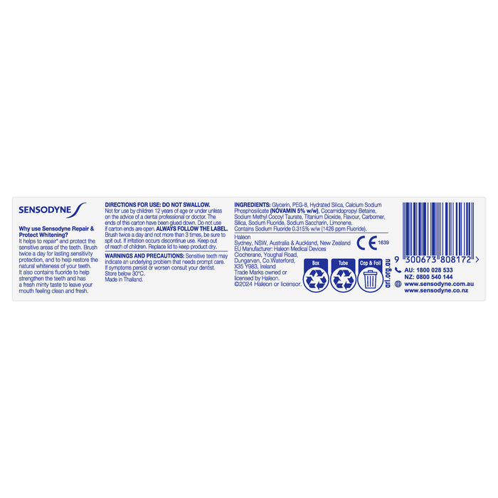 Sensodyne Repair & Protect Whitening Toothpaste 100g.