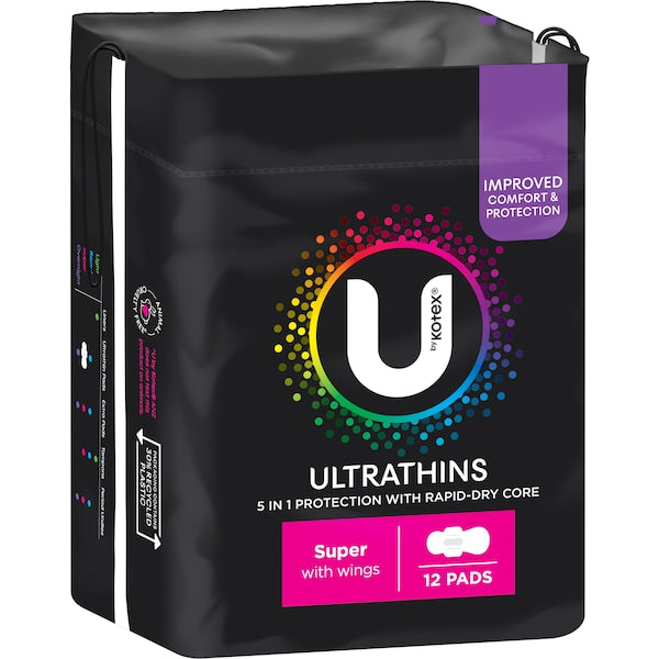 U By Kotex Ultrathins Pads Super Wings 12