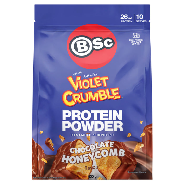 Body Science BSC Protein Powder Violet Crumble Chocolate Honeycomb 400g