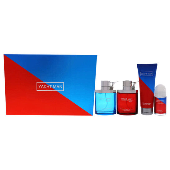 Yacht Man Red + Blue EDT 100ml 4piece Gift Set.