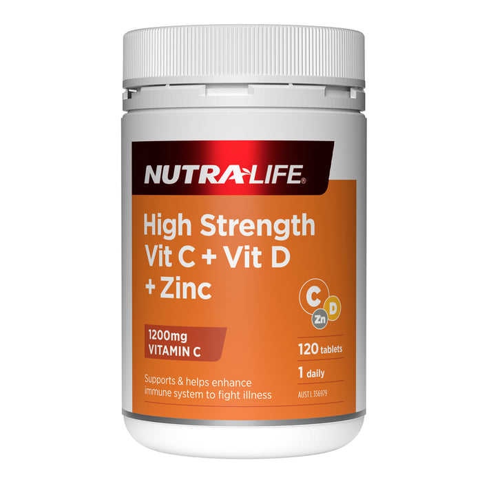 Nutra-Life High Strength Vitamin C + D + Zinc 120 Tablets