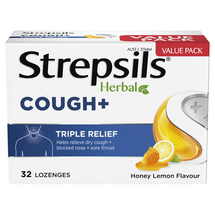 Strepsils Herbal Cough+ Honey Lemon 32 Lozenges