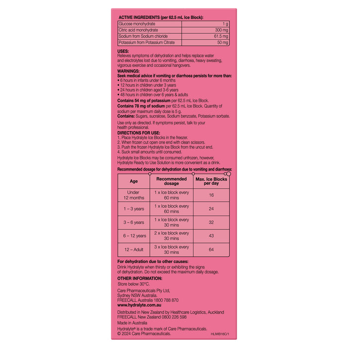 Hydralyte Rehydration Ice Blocks Watermelon Burst 16