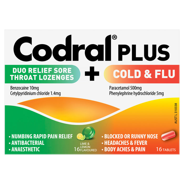 Codral Plus Sore Throat Lozenges Plus Cold & Flu Decongestant Tablets 16