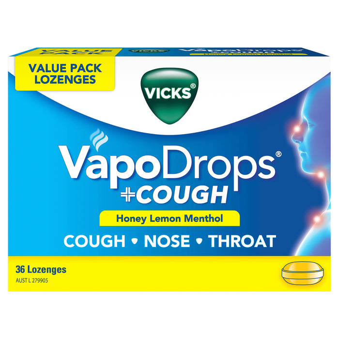Vicks VapoDrops + Cough Honey Lemon Mentol 36.