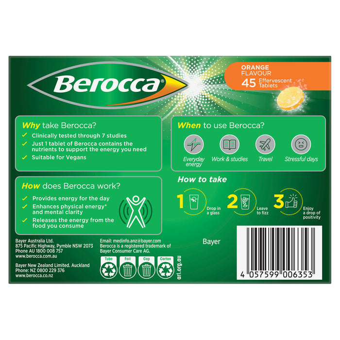 Berocca Energy Orange Effervescent Tablets 45