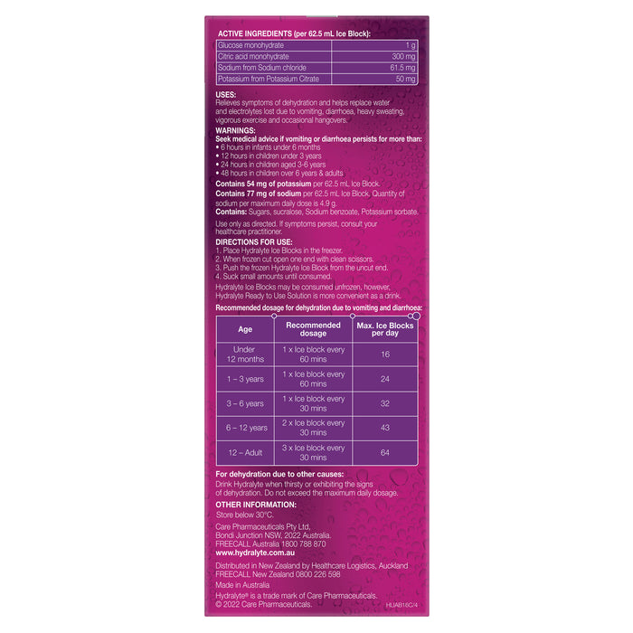 Hydralyte Rehydration Ice Blocks Apple Blackcurrant 16