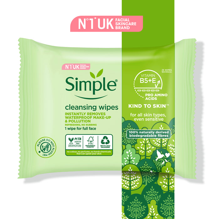 Simple Wipes Biodegradable Cleansing 25 pack