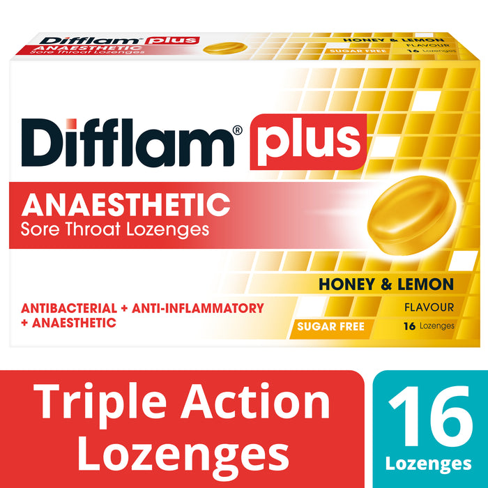 Difflam Plus Sore Throat Lozenge Plus Anaesthetic Honey & Lemon 16