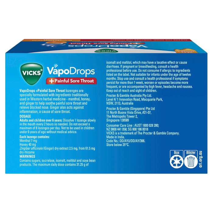 Vicks VapoDrops + Painful Sore Throat 32 Lozenges