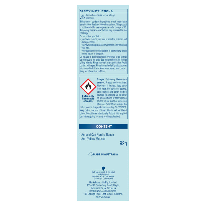 Schwarzkopf Nordic Blonde T1 Refresher Mousse Hair Colour.