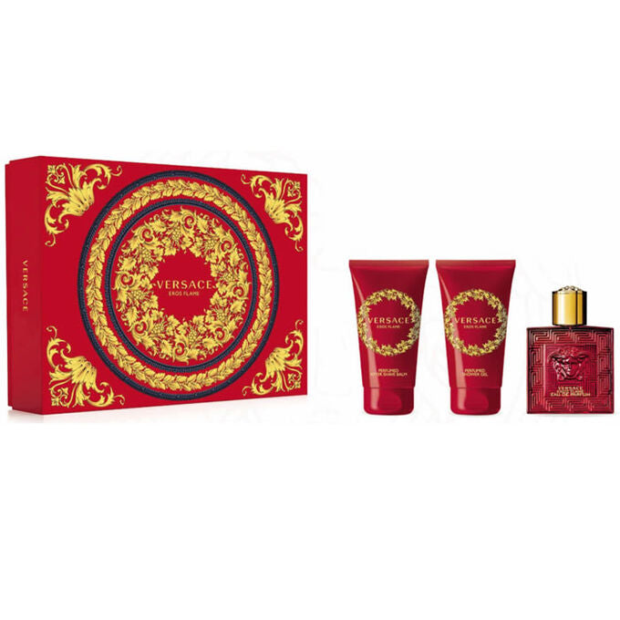 Versace Eros Flame 3 Piece Gift Set 50ml EDP + After Shave + Shower Gel