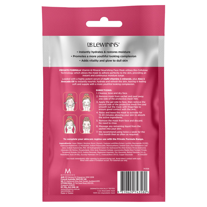 Dr LeWinn's Vitamin and Mineral Nourishing Face Mask 1 Single Use