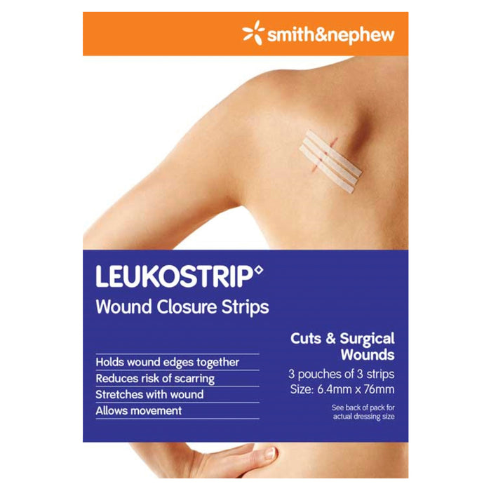 Leukostrip Closure Strips 6.4mm X 76mm 3 Pack.