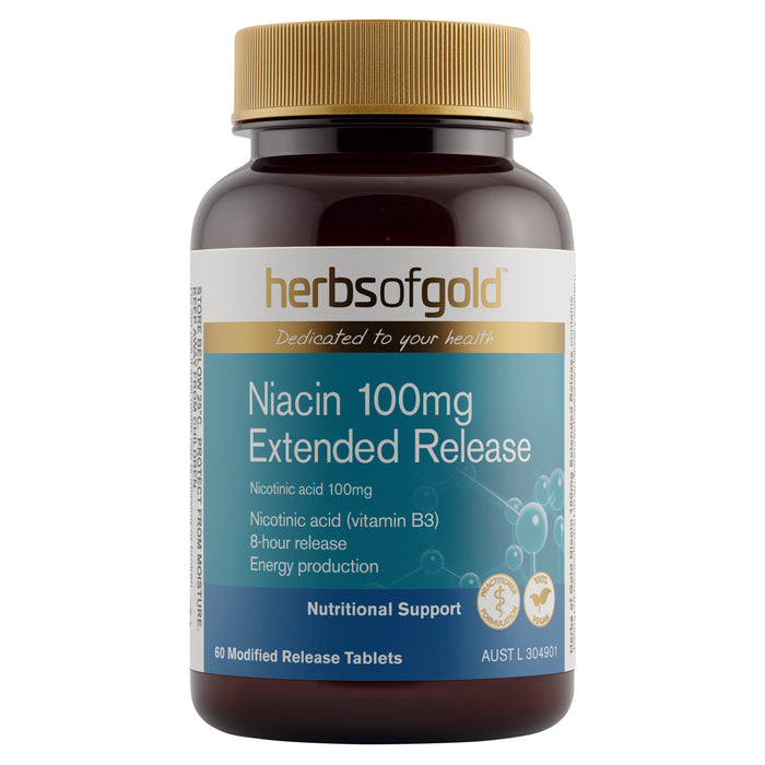 Herbs Of Gold Niacin 100mg Extended Release 60 Modified Release Tablets.