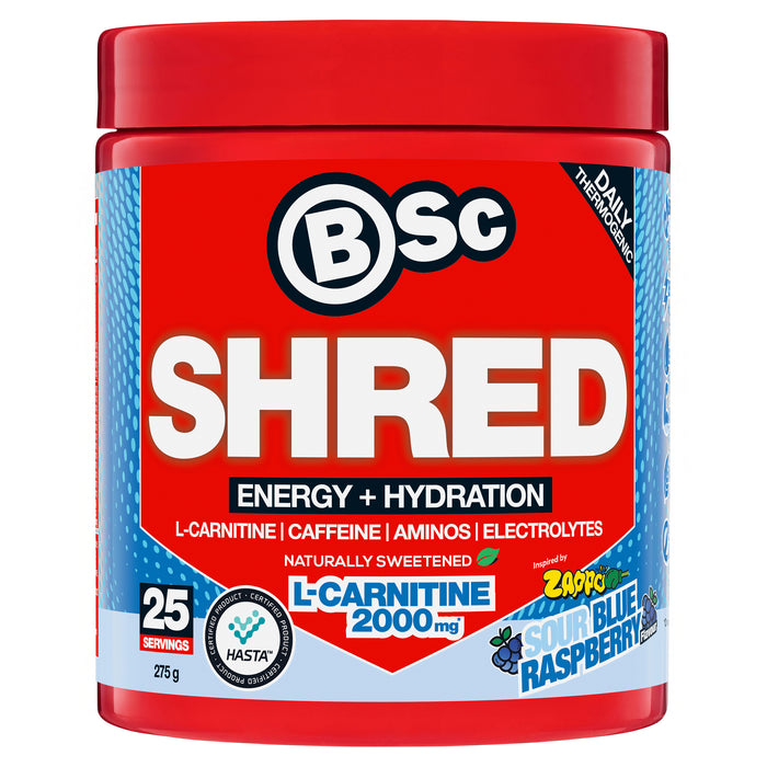 BSc Energy Shred Hydration Zappo Zappo Sour Blue Raspberry Powder  275g