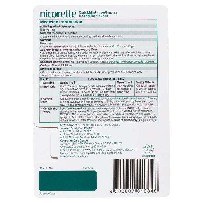 Nicorette Quick Mist Spray 1x150.