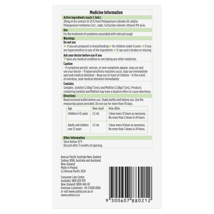 Codral Cold & Cough Pelargonium Root 100ml