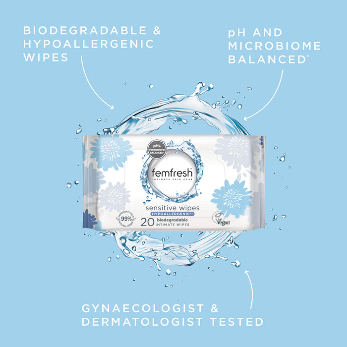 Femfresh Sensitive Wipes 20 Pack.