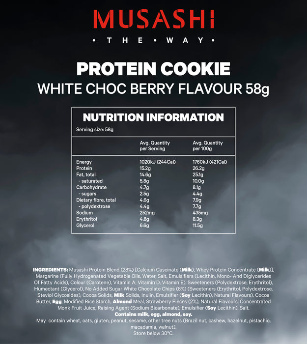 Musashi Protein Cookie White Choc Berry 58g.
