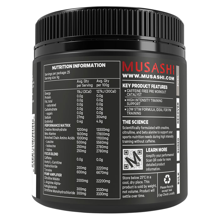 Musashi Fuel Pre Workout Zero Caffeine Grape 225g