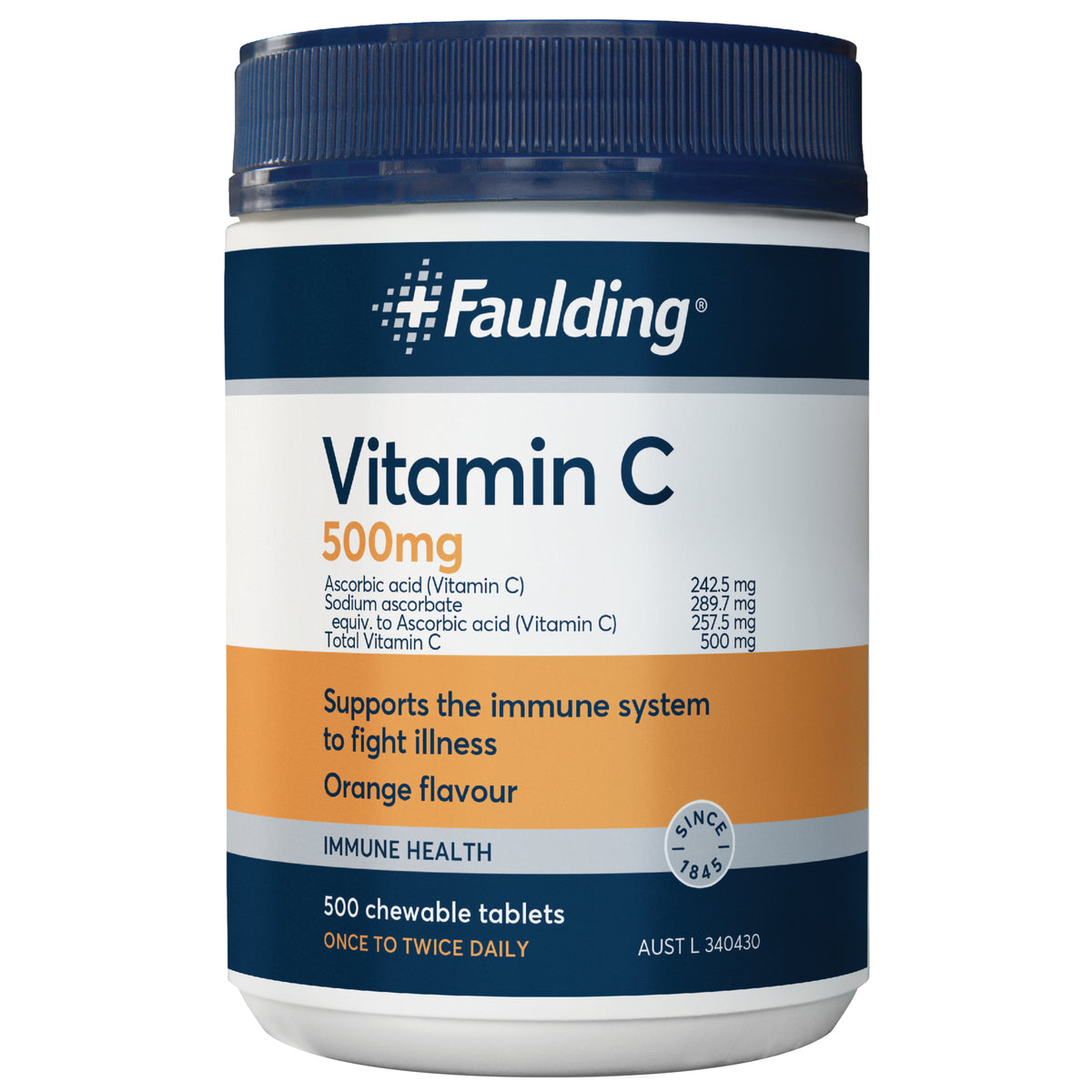 Faulding Faulding Vitamin C 500mg 500 Chewable Tablets — Giant Chemist Harbour Town
