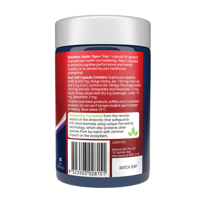 Bioglan Active Red Krill Oil Brain + Eyes 60 Capsules.