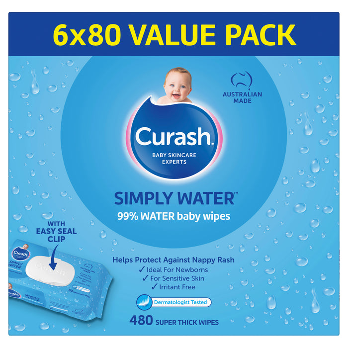 Curash Water Wipes Box 6x80pk