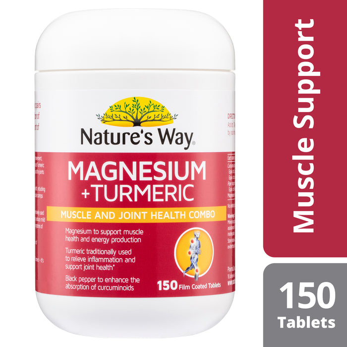 Nature's Way Magnesium + Turmeric 150 Tablets.
